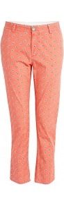 Ogalop Floral Print Rolled Jeans - pocket detail: pockets at the sides, traditional 5 pocket; style: slim leg; waist: mid/regular rise; predominant colour: bright orange; occasions: casual, holiday; length: ankle length; fibres: cotton - stretch; texture group: denim; pattern type: fabric; pattern size: small & busy; pattern: patterned/print