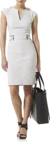 Techno Scuba Zip Detail Dress - style: shift; neckline: v-neck; sleeve style: capped; pattern: plain; waist detail: fitted waist; predominant colour: ivory; occasions: evening, work, occasion; length: just above the knee; fit: body skimming; fibres: silk - mix; sleeve length: sleeveless; trends: glamorous day shifts; pattern type: fabric; pattern size: standard; texture group: other - light to midweight