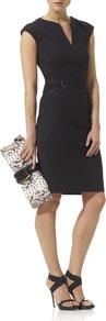 Techno Scuba Zip Detail Dress - style: shift; neckline: low v-neck; sleeve style: capped; fit: tailored/fitted; pattern: plain; predominant colour: black; occasions: evening, work, occasion; length: just above the knee; fibres: silk - mix; sleeve length: short sleeve; trends: glamorous day shifts; pattern type: fabric; pattern size: standard; texture group: jersey - stretchy/drapey