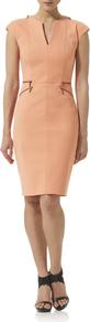 Techno Scuba Zip Detail Dress - style: shift; neckline: low v-neck; fit: tailored/fitted; pattern: plain; sleeve style: sleeveless; waist detail: fitted waist; predominant colour: coral; occasions: evening, work, occasion; length: just above the knee; fibres: silk - mix; sleeve length: sleeveless; trends: glamorous day shifts; pattern type: fabric; pattern size: standard; texture group: jersey - stretchy/drapey