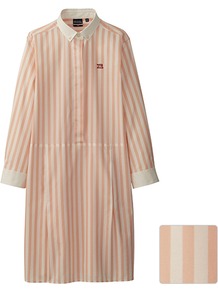 Women Dip G.M.B.P. 3/4 Sleeve Shirt Dress 10 Pink - style: shirt; length: mid thigh; neckline: shirt collar/peter pan/zip with opening; fit: loose; pattern: vertical stripes; hip detail: front pockets at hip; predominant colour: camel; occasions: casual, evening, work, holiday; fibres: cotton - 100%; sleeve length: long sleeve; sleeve style: standard; texture group: cotton feel fabrics; pattern type: fabric; pattern size: standard