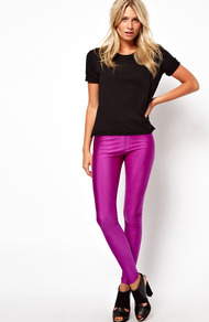 Leggings In Shimmer Effect - pattern: plain; style: leggings; waist detail: elasticated waist; waist: mid/regular rise; predominant colour: magenta; occasions: casual, evening, holiday; length: ankle length; fibres: polyester/polyamide - stretch; texture group: jersey - clingy; fit: skinny/tight leg; pattern type: fabric
