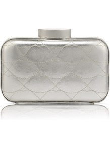 Silver Quilted Lips Patent Fifi Clutch - predominant colour: silver; occasions: evening, occasion; type of pattern: standard; style: clutch; length: hand carry; size: small; material: leather; embellishment: quilted; pattern: plain; trends: metallics; finish: metallic
