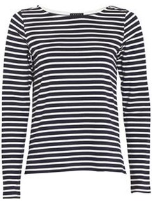 Nivanta Stripe Jersey In Navy - neckline: round neck; pattern: striped; style: t-shirt; predominant colour: navy; occasions: casual, work; length: standard; fibres: cotton - stretch; fit: straight cut; sleeve length: long sleeve; sleeve style: standard; pattern type: fabric; pattern size: standard; texture group: jersey - stretchy/drapey