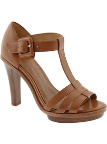 Roia T Strap Sandal - predominant colour: tan; occasions: casual, occasion, holiday; material: leather; heel height: high; ankle detail: ankle strap; heel: platform; toe: open toe/peeptoe; style: strappy; finish: plain; pattern: plain