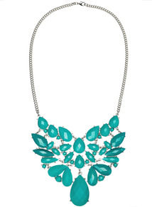 Dalia Necklace - predominant colour: emerald green; occasions: casual, evening, occasion, holiday; style: bib; length: mid; size: large/oversized; material: chain/metal; trends: fluorescent; finish: plain; embellishment: jewels
