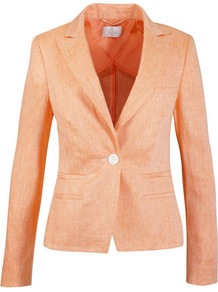 Linen Blazer - pattern: plain; style: single breasted blazer; collar: standard lapel/rever collar; predominant colour: coral; occasions: casual, evening, work, occasion; length: standard; fit: tailored/fitted; fibres: linen - 100%; waist detail: fitted waist; back detail: back vent/flap at back; sleeve length: long sleeve; sleeve style: standard; texture group: linen; collar break: medium; pattern type: fabric; pattern size: standard
