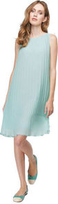 Pleated Dress - style: smock; fit: loose; pattern: plain; sleeve style: sleeveless; predominant colour: pale blue; occasions: evening, occasion; length: just above the knee; fibres: polyester/polyamide - 100%; neckline: crew; sleeve length: sleeveless; texture group: sheer fabrics/chiffon/organza etc.; pattern type: fabric