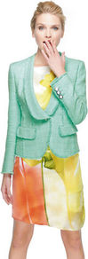 Blazer - pattern: plain; style: single breasted blazer; collar: standard lapel/rever collar; predominant colour: pistachio; occasions: evening, work, occasion; length: standard; fit: tailored/fitted; fibres: cotton - mix; sleeve length: long sleeve; sleeve style: standard; collar break: low/open; pattern type: fabric; texture group: woven light midweight