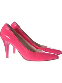 Heels - predominant colour: pink; occasions: evening, occasion; material: leather; heel height: high; heel: stiletto; toe: pointed toe; style: courts; trends: fluorescent; finish: patent; pattern: plain