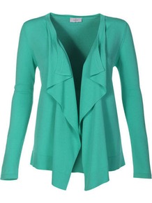 Cardigan - pattern: plain; neckline: waterfall neck; style: open front; predominant colour: mint green; occasions: casual, work; length: standard; fit: standard fit; sleeve length: long sleeve; sleeve style: standard; texture group: knits/crochet; pattern type: knitted - fine stitch; fibres: viscose/rayon - mix