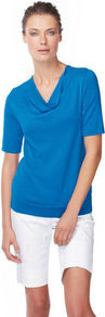 Sweater - neckline: cowl/draped neck; pattern: plain; style: standard; predominant colour: diva blue; occasions: casual, work; length: standard; fit: standard fit; sleeve length: short sleeve; sleeve style: standard; texture group: knits/crochet; pattern type: knitted - fine stitch; fibres: viscose/rayon - mix