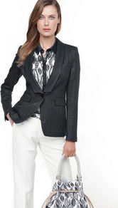Viscose Blazer - pattern: plain; style: single breasted blazer; collar: shawl/waterfall; predominant colour: black; occasions: casual; length: standard; fit: tailored/fitted; fibres: viscose/rayon - 100%; sleeve length: long sleeve; sleeve style: standard; collar break: low/open; pattern type: fabric; pattern size: standard; texture group: woven light midweight