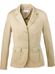 Cotton Blazer - pattern: plain; style: single breasted blazer; collar: standard lapel/rever collar; predominant colour: stone; occasions: casual, work; length: standard; fit: tailored/fitted; fibres: cotton - stretch; sleeve length: long sleeve; sleeve style: standard; texture group: cotton feel fabrics; collar break: medium; pattern type: fabric