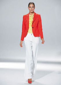Cotton Blazer - pattern: plain; style: single breasted blazer; collar: standard lapel/rever collar; predominant colour: true red; occasions: evening, work; length: standard; fit: tailored/fitted; fibres: cotton - 100%; sleeve length: long sleeve; sleeve style: standard; texture group: cotton feel fabrics; collar break: medium; pattern type: fabric