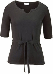 Summer Sweater - neckline: v-neck; pattern: plain; style: standard; predominant colour: black; occasions: casual, evening, work; length: standard; fibres: polyester/polyamide - stretch; fit: slim fit; waist detail: belted waist/tie at waist/drawstring; sleeve length: half sleeve; sleeve style: standard; texture group: knits/crochet; pattern type: knitted - fine stitch; pattern size: standard