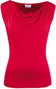 Top - neckline: cowl/draped neck; sleeve style: capped; pattern: plain; bust detail: ruching/gathering/draping/layers/pintuck pleats at bust; predominant colour: true red; occasions: evening, work; length: standard; style: top; fit: body skimming; sleeve length: sleeveless; pattern type: fabric; texture group: jersey - stretchy/drapey; fibres: viscose/rayon - mix