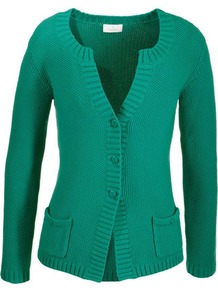 Cotton Cardigan - neckline: low v-neck; pattern: plain; predominant colour: emerald green; occasions: casual, work; length: standard; style: standard; fibres: cotton - 100%; fit: slim fit; sleeve length: long sleeve; sleeve style: standard; texture group: knits/crochet; pattern type: knitted - other