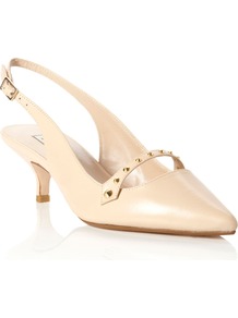 Confide Studded Low Sling Back Court Shoes, Blonde - predominant colour: nude; occasions: evening, work, occasion; material: leather; heel height: mid; embellishment: studs; heel: kitten; toe: pointed toe; style: slingbacks; finish: plain; pattern: plain