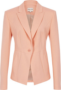 San Tor Seamed One Button Jacket - pattern: plain; style: single breasted blazer; hip detail: side pockets at hip; collar: standard lapel/rever collar; predominant colour: coral; occasions: casual, evening, work, occasion; length: standard; fit: tailored/fitted; fibres: wool - mix; waist detail: fitted waist; back detail: back vent/flap at back; sleeve length: long sleeve; sleeve style: standard; texture group: crepes; collar break: medium; pattern type: fabric