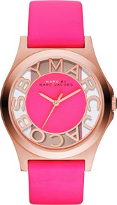 Women's Henry Skeleton Dial Watch - predominant colour: hot pink; occasions: casual, evening, work; style: boyfriend; size: standard; material: leather; trends: fluorescent; finish: plain; pattern: plain; embellishment: chain/metal