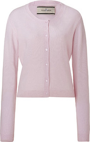 Soft Rose Moulda Cashmere Cardigan - neckline: round neck; bust detail: buttons at bust (in middle at breastbone)/zip detail at bust; predominant colour: blush; occasions: casual, work; length: standard; style: standard; fit: standard fit; fibres: cashmere - 100%; sleeve length: long sleeve; sleeve style: standard; texture group: knits/crochet; pattern type: knitted - fine stitch