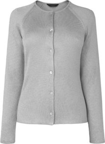 Alexis Metallic Cardigan Silver - neckline: round neck; pattern: plain; bust detail: buttons at bust (in middle at breastbone)/zip detail at bust; predominant colour: silver; occasions: casual, evening, work; length: standard; style: standard; fibres: polyester/polyamide - 100%; fit: standard fit; sleeve length: long sleeve; sleeve style: standard; texture group: knits/crochet; trends: metallics; pattern type: knitted - fine stitch; pattern size: standard