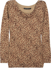 Leopard Print Knitted Cotton Sweater - neckline: round neck; length: below the bottom; style: standard; predominant colour: tan; occasions: casual, work; fibres: cotton - 100%; fit: standard fit; sleeve length: long sleeve; sleeve style: standard; texture group: knits/crochet; pattern type: knitted - fine stitch; pattern size: small & busy; pattern: animal print