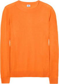 Fine Knit Cashmere Sweater - neckline: round neck; style: standard; predominant colour: bright orange; occasions: casual, work; length: standard; fit: standard fit; fibres: cashmere - 100%; sleeve length: long sleeve; sleeve style: standard; texture group: knits/crochet; pattern type: knitted - fine stitch