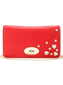 Valentines Leather Clutch - predominant colour: true red; occasions: casual, evening, occasion; type of pattern: small; style: clutch; length: hand carry; size: standard; material: leather; embellishment: studs; pattern: plain; finish: plain