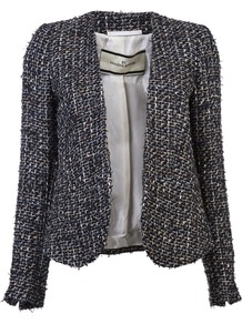 Taylor Jacket - style: single breasted blazer; collar: standard lapel/rever collar; pattern: herringbone/tweed; predominant colour: charcoal; occasions: casual, evening, work; length: standard; fit: straight cut (boxy); fibres: cotton - mix; sleeve length: long sleeve; sleeve style: standard; collar break: low/open; pattern type: fabric; pattern size: standard; texture group: tweed - light/midweight
