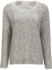Amelie Pretty Tape Jumper - neckline: round neck; pattern: plain; style: standard; predominant colour: charcoal; occasions: casual; length: standard; fibres: cotton - 100%; fit: standard fit; sleeve length: long sleeve; sleeve style: standard; texture group: knits/crochet; pattern type: knitted - other