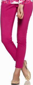 Petite Womans Pink Fuschia Skinny Super Stretch Jeans Denim Pink - style: skinny leg; pattern: plain; pocket detail: traditional 5 pocket; waist: mid/regular rise; predominant colour: hot pink; occasions: casual; length: ankle length; fibres: cotton - stretch; texture group: denim; pattern type: fabric; pattern size: standard
