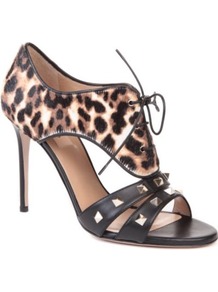 Rockstud Calf Hair And Leather Sandals - predominant colour: black; occasions: evening, occasion; material: leather; heel height: high; embellishment: studs; heel: stiletto; toe: open toe/peeptoe; style: strappy; trends: statement prints; finish: patent; pattern: animal print