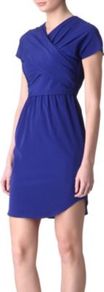 Criss Cross Dress - style: faux wrap/wrap; length: mid thigh; neckline: v-neck; fit: tailored/fitted; pattern: plain; waist detail: fitted waist; bust detail: ruching/gathering/draping/layers/pintuck pleats at bust; predominant colour: royal blue; occasions: evening, work, occasion, holiday; fibres: silk - 100%; hip detail: ruching/gathering at hip; sleeve length: short sleeve; sleeve style: standard; pattern type: fabric; texture group: jersey - stretchy/drapey