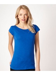 Blue Cap Sleeved Top - neckline: round neck; sleeve style: capped; pattern: plain; length: below the bottom; style: t-shirt; predominant colour: diva blue; occasions: casual; fibres: cotton - 100%; fit: body skimming; shoulder detail: flat/draping pleats/ruching/gathering at shoulder; sleeve length: short sleeve; pattern type: fabric; texture group: jersey - stretchy/drapey