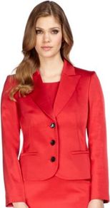 Red Occasion Jacket - pattern: plain; style: single breasted blazer; collar: standard lapel/rever collar; predominant colour: true red; length: standard; fit: tailored/fitted; fibres: polyester/polyamide - stretch; occasions: occasion; sleeve length: long sleeve; sleeve style: standard; texture group: structured shiny - satin/tafetta/silk etc.; collar break: medium; pattern type: fabric
