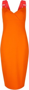 Ted Baker Saphie Cross Strap Dress - style: shift; length: below the knee; neckline: low v-neck; fit: tight; pattern: plain; sleeve style: sleeveless; waist detail: fitted waist; hip detail: fitted at hip; predominant colour: bright orange; occasions: evening, occasion, holiday; fibres: polyester/polyamide - stretch; back detail: crossover; sleeve length: sleeveless; trends: fluorescent; pattern type: fabric; texture group: jersey - stretchy/drapey