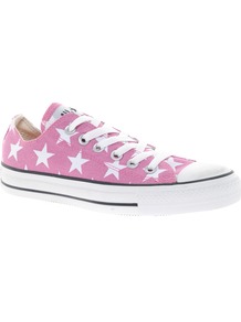 All Star Pink Star Print Ox Trainers - predominant colour: pink; occasions: casual, holiday; material: fabric; heel height: flat; toe: round toe; style: trainers; finish: plain; pattern: patterned/print