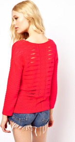 Ladder Back Jumper - neckline: round neck; pattern: plain; style: standard; predominant colour: bright orange; occasions: casual, work; length: standard; fibres: acrylic - 100%; fit: loose; back detail: embellishment at back; sleeve length: long sleeve; sleeve style: standard; texture group: knits/crochet; trends: fluorescent; pattern type: knitted - other; pattern size: standard