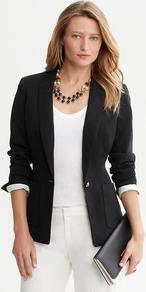 Br Monogram - pattern: plain; style: single breasted blazer; collar: standard lapel/rever collar; predominant colour: black; occasions: casual, work; length: standard; fit: tailored/fitted; fibres: polyester/polyamide - 100%; waist detail: fitted waist; sleeve length: long sleeve; sleeve style: standard; collar break: low/open; pattern type: fabric; texture group: woven light midweight
