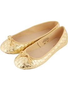 Vee Woven Metallic Ballerina Pumps - predominant colour: gold; occasions: casual, evening, work, holiday; material: faux leather; heel height: flat; toe: round toe; style: ballerinas / pumps; trends: metallics; finish: metallic; pattern: plain