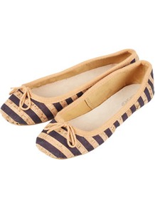 Vip Cork Stripe Ballerinas - predominant colour: navy; occasions: casual, work, holiday; material: faux leather; heel height: flat; toe: round toe; style: ballerinas / pumps; trends: striking stripes; finish: plain; pattern: horizontal stripes