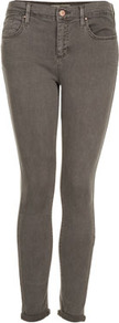 Petite Moto Skinny Leigh Jeans - style: skinny leg; pattern: plain; pocket detail: traditional 5 pocket; waist: mid/regular rise; predominant colour: charcoal; occasions: casual; length: ankle length; fibres: cotton - stretch; jeans detail: dark wash; jeans & bottoms detail: turn ups; texture group: denim; pattern type: fabric