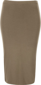 Moss Double Layer Tube Skirt - length: below the knee; pattern: plain; fit: tight; waist detail: elasticated waist; waist: high rise; hip detail: fitted at hip; predominant colour: sage; occasions: casual, evening, work; fibres: cotton - stretch; style: tube; texture group: jersey - clingy; pattern type: fabric