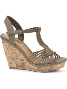 Khaki Woven Strap Cork Wedges - predominant colour: khaki; occasions: casual, holiday; material: fabric; ankle detail: ankle strap; heel: wedge; toe: open toe/peeptoe; style: strappy; finish: plain; pattern: plain; heel height: very high