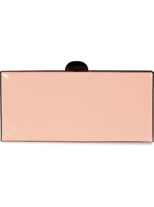 Rachel Angular Metal Frame Clutch - predominant colour: nude; occasions: evening, occasion, holiday; type of pattern: light; style: clutch; length: hand carry; size: standard; material: plastic/rubber; pattern: plain; finish: patent; embellishment: chain/metal