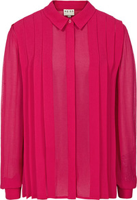 Brynn Pleated Shirt - neckline: shirt collar/peter pan/zip with opening; pattern: plain; style: shirt; bust detail: ruching/gathering/draping/layers/pintuck pleats at bust; predominant colour: hot pink; occasions: casual, evening, work; length: standard; fibres: polyester/polyamide - 100%; fit: loose; shoulder detail: flat/draping pleats/ruching/gathering at shoulder; sleeve length: long sleeve; sleeve style: standard; texture group: sheer fabrics/chiffon/organza etc.; pattern type: fabric; pattern size: standard