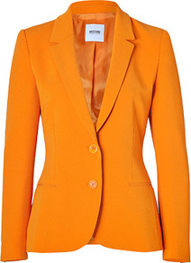 Orange Crepe Blazer - pattern: plain; style: single breasted blazer; collar: standard lapel/rever collar; predominant colour: bright orange; occasions: casual, evening, work, occasion; length: standard; fit: tailored/fitted; fibres: polyester/polyamide - mix; sleeve length: long sleeve; sleeve style: standard; texture group: crepes; collar break: medium; pattern type: fabric; pattern size: standard
