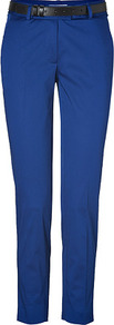 Blue Belted Cotton Blend Pants - pattern: plain; waist detail: belted waist/tie at waist/drawstring; waist: mid/regular rise; predominant colour: royal blue; occasions: casual; length: ankle length; style: chino; fibres: cotton - stretch; texture group: cotton feel fabrics; fit: slim leg; pattern type: fabric